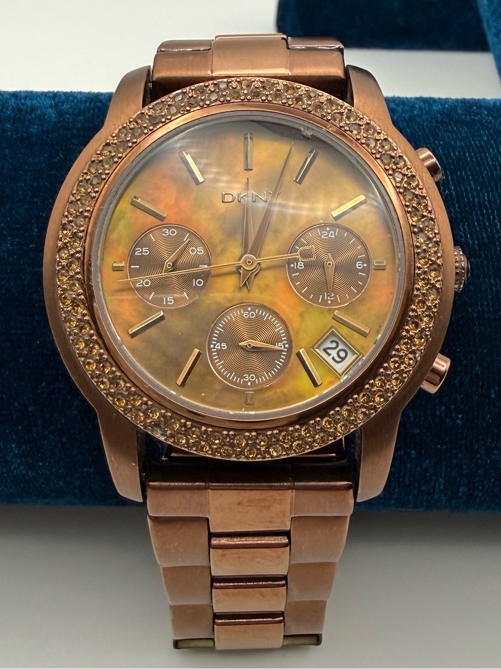 DKNY Women's Chocolate Bronze tone Crystal Accent Chronograph Watch - Rose Gold